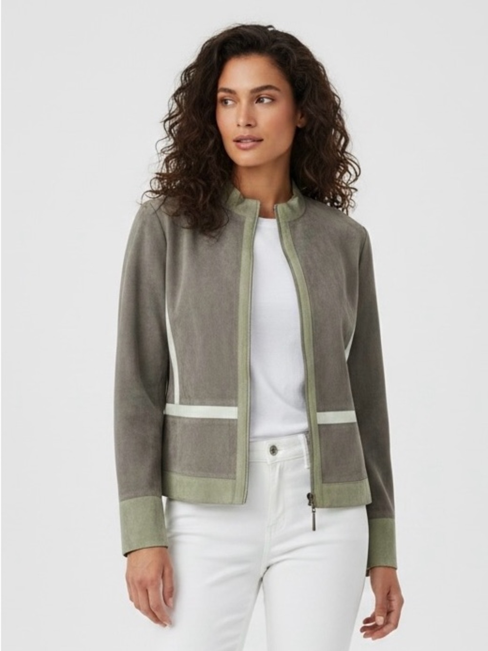 Doncaster Sport Genuine Suede Two-Tone Green and Tan Moto Jacket